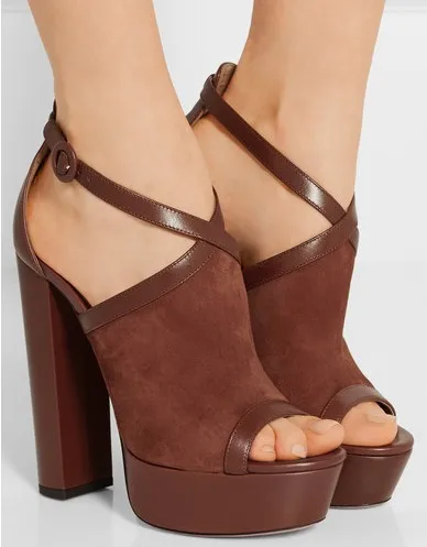Platform Sandals Women Fashion 2019 Women Summer Shoes Suede Leather Peep Toe Chunky Heeled High Heel Women Sandals 14 CM Platform Sandals Women Fashion 2019 Women Summer Shoes Suede Leather Peep Toe Chunky Heeled High Heel Women Sandals 14 CM