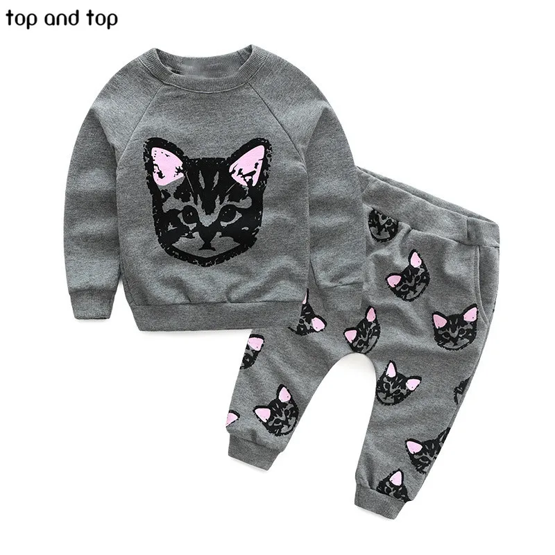 

(actual photo)girls clothing sets kids cat clothes little cat baby girl and boy long sleeve cotton set