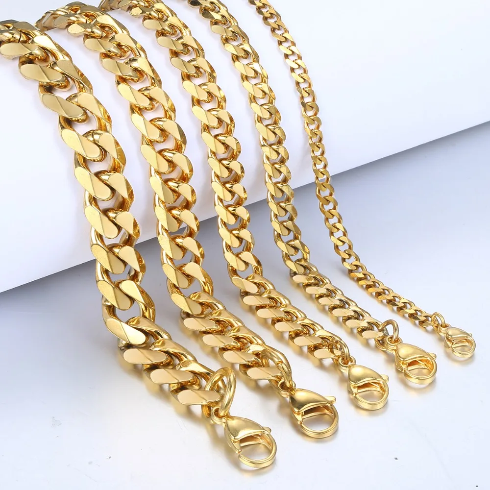 Women’s Men’s Bracelet Stainless Steel Cuban link Chain Bracelets Gold Silver Color Fashion Wholesale Jewelry KBB10