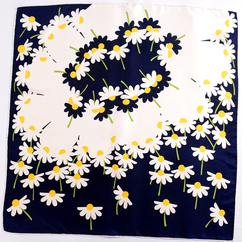 Весна Осень ромашки Саржевые квадратные шарфы дизайн модные аксессуары дамы чистый Шелковый шарф шаль 90*90 см атласный шарф