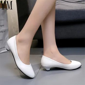 

2018 Hot Mature Round Toe High Heel Pumps White Shallow 3CM Women Office Dress Shoes Spring Autumn Heels Shoes Free Shipping 40