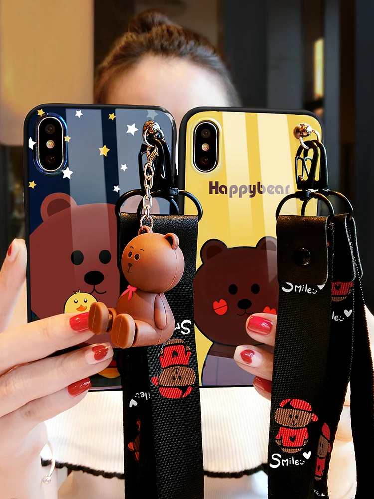 

Blue light phone case for Xiaomi Mi mix2 cute bear back cover for Mi mix2s+3D holder+tempered glass screen protector+2 straps