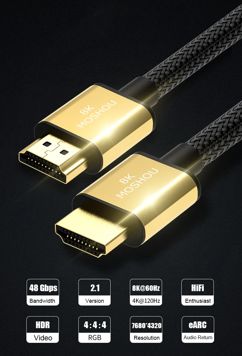 HDMI 2,1 кабели 8 к 60 Гц 4 к 120 Гц MOSHOU 48 Гбит/с Полоса пропускания ARC видео шнур для усилителя ТВ высокой четкости мультимедийный интерфейс