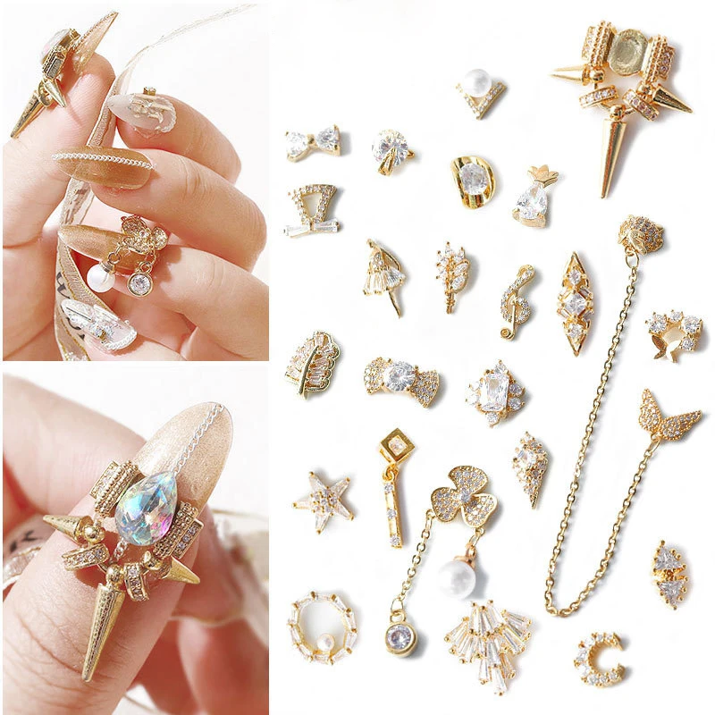 3D Nail Art Decoration Zircon Nails Rhinestone Tassel/Heart/Wing/Chain Nails Jewelry Top-level Long Nail Charms Ornaments