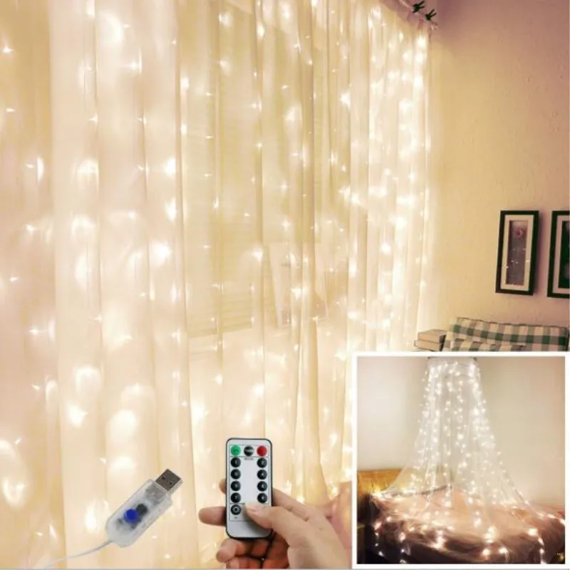 

3x3/3x2/3x1m Christmas Decoration LED Icicle Fairy String Lights Hang Curtain Light String Wedding Party Garden Decor USB Remote