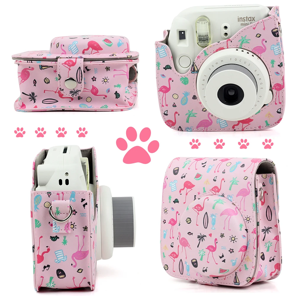 Чехол сумка для Fujifilm Instax Mini 8 9 с розовым рисунком фламинго защитный чехол из