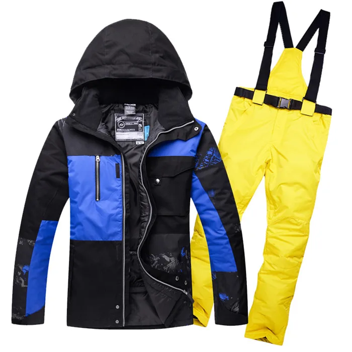 Мужской горнолыжный костюм, куртка и штаны, для улицы, водонепроницаемый, дышащий, мужской зимний комплект для сноуборда, куртка и брюки для сноуборда - Цвет: yellow