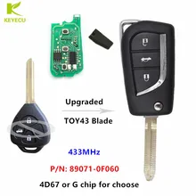 KEYECU Модернизированный дистанционный Автомобильный ключ 3 кнопки 433MHz для Toyota Avensis Europe, для Yaris UK 89071-0F060