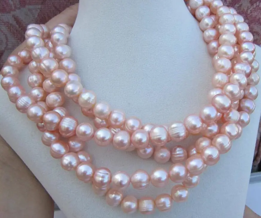 

NATURAL HUGE SOUTH SEA 10-11MM PINK PEARL NECKLACE 50"925silver GOLD CLASP