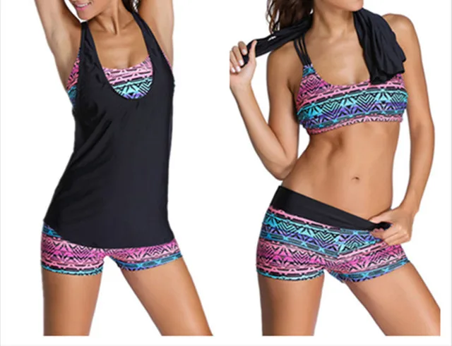 

2019 New Women Swimwear Sexy Swimsuit Tankini with Shorts Sporty Bathing Suits Women Three Pieces Bikinis Plus Size 3XL E831