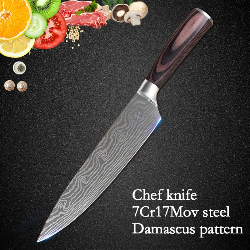 Высокое качество 8 дюймов поварские Ножи Имитация дамасской стали Santoku кухонные ножи острые фрукты овощи мясо кухонные ножи