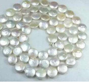 

11-12MM White Coin Real Natural Pearl Jewelry Gorgeous Necklace 30" AAAW