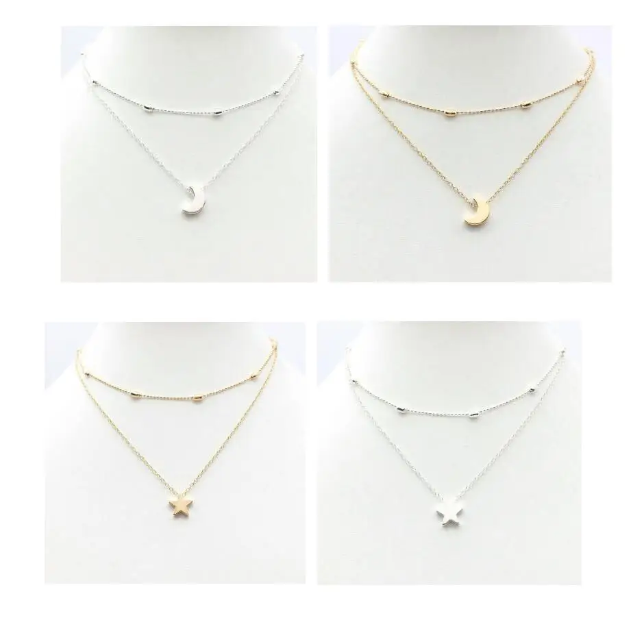 

The most beautiful star in the sky moon necklace of double layer female type, contracted vogue reveals the beauty of the woman