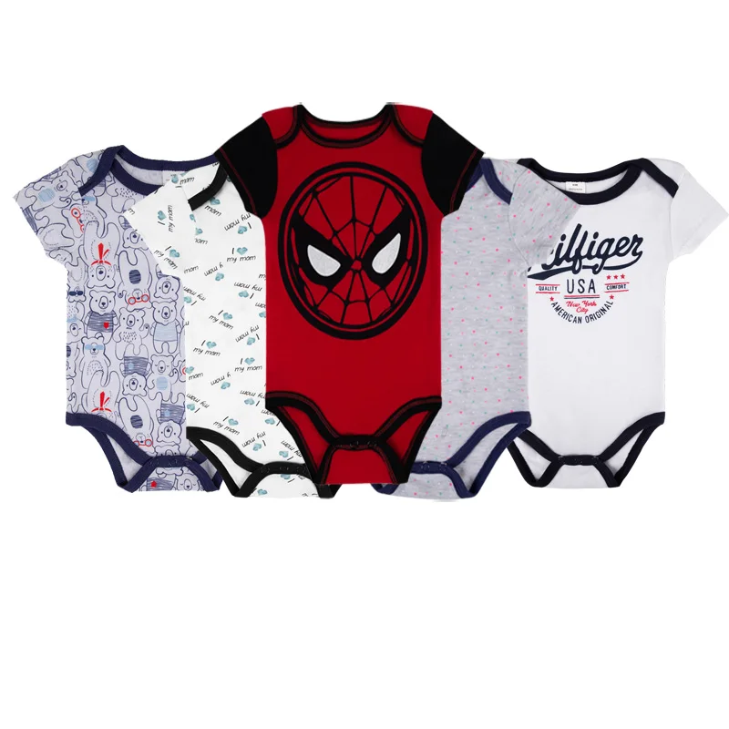 

5pcs/lot Baby Boy Bodysuit Body Suit Short Sleeve Clothing Cartoon Spiderman Unisex Infant Summer Clothes 2019 Newborn Onesie
