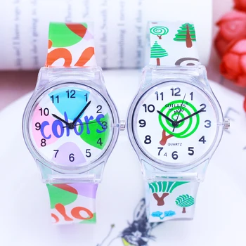 

2018 new famous brand transparent women children girls cartoon colorful quartz wristwatch resin face students waterproof cloc