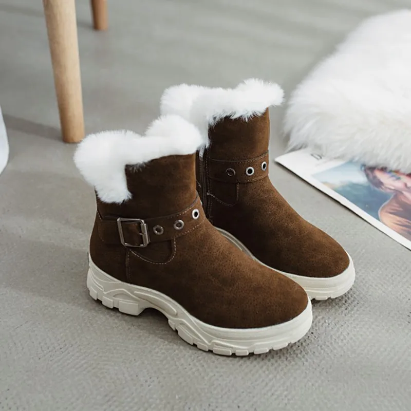 COOTELILI Warm Fur Ankle Boots For Women Winter Shoes Buckle Rubber Platform Fleece Snow Boots Women Comfortable Shoes Female  (4)