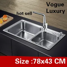 Квартиры двойной кухонный паз раковина сделать Блюда Высокого Качества 304 нержавеющая сталь горячие продажи 780x430 мм