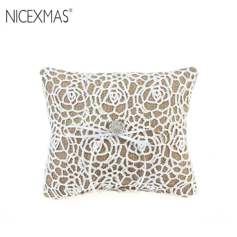 

NICEXMAS Bridal Wedding Ring Pillow Cushion Linen Pocket Ring Pillow Holder Rustic Wedding Decoration Party Supplies Size L