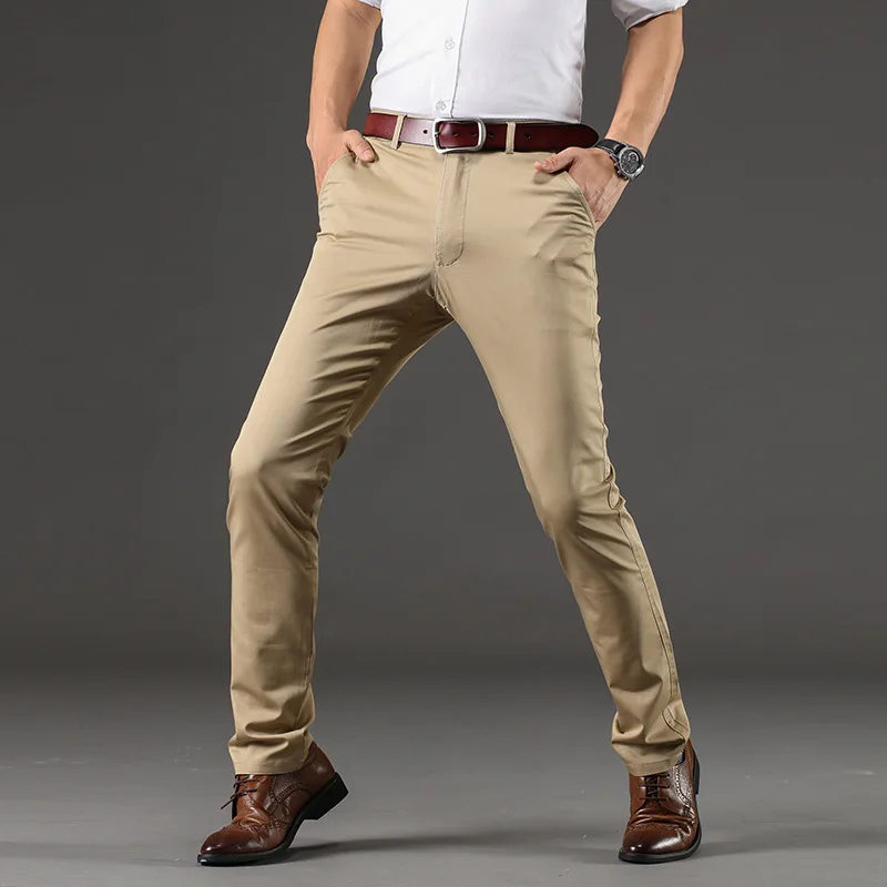 Mens Casual Business Formal Pant Cotton Stretch Trousers Long Straight ...
