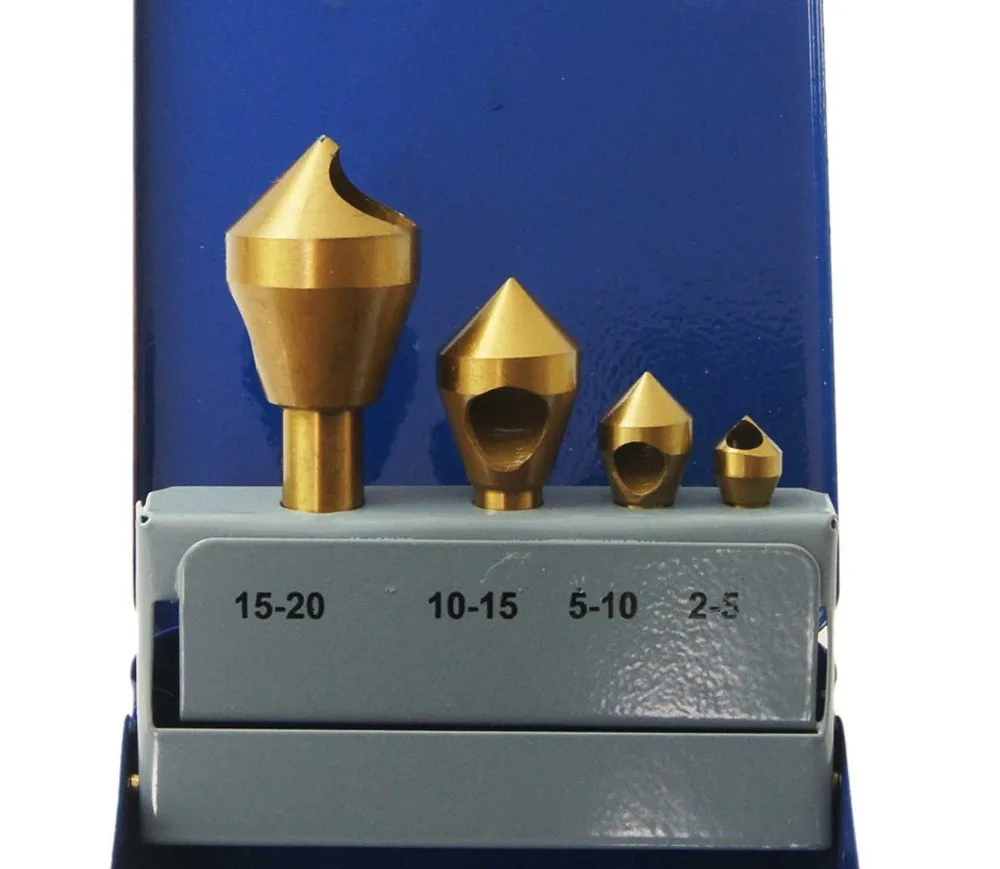 

4PC HSS Countersink Tin Coated Metric Drill Bits 2 - 20mm In Steel Box