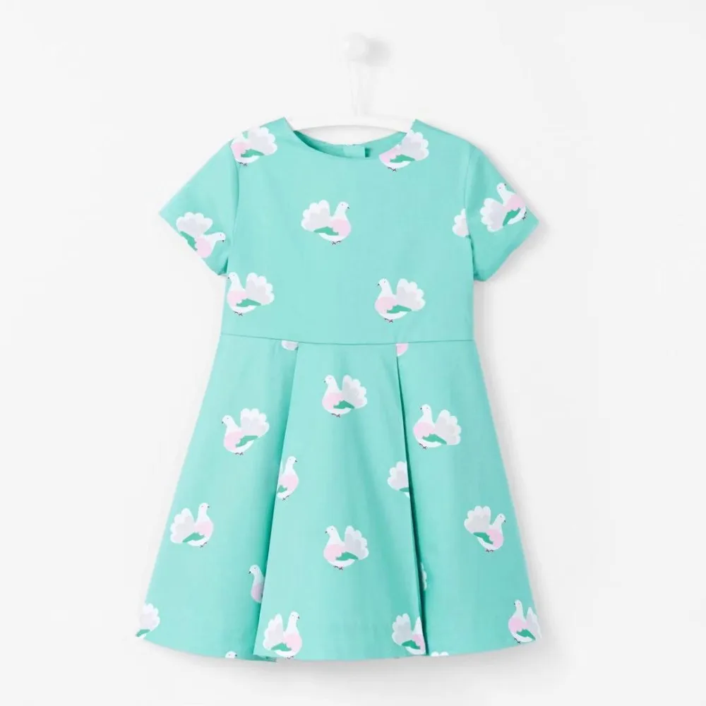 

Teenager Girls Summer Dress 2019 Brand Peacock Print Children Clothing Cotton Short-sleeved Maid Kids Princess Party Dresses