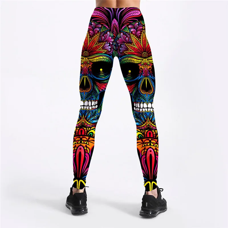 

Plus Size 4XL Leggings Fitness Slim Women's Black&White skull mas Legging Sexy Fashion Stretch Digital Print Pants Cool Trousers