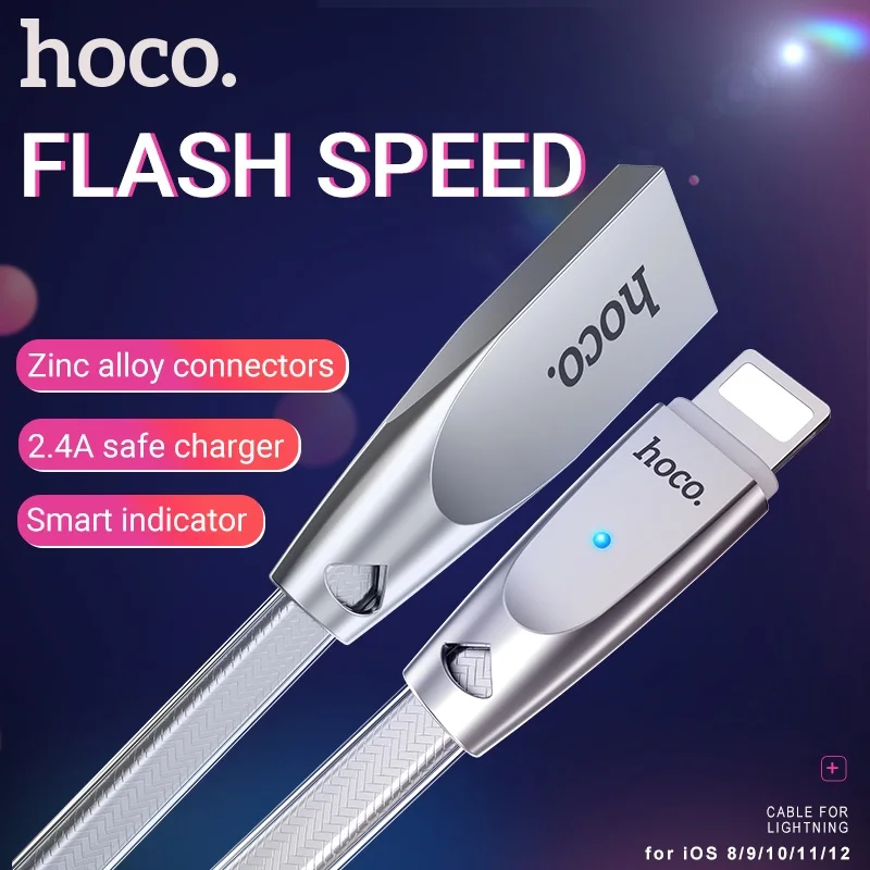 

hoco cable usb a for Lightning zinc connector indicator fast charging 2.4a data sync wire cord charger for Apple iphone ipad