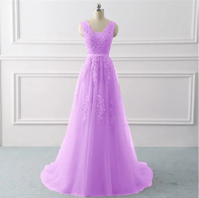 Вечернее платье с v-образным вырезом и открытой спиной, длинное, коллекция года, ТРАПЕЦИЕВИДНОЕ, свадебное, вечернее платье с аппликацией, кружевное платье для выпускного, свадебное платье, Vestido De noiva - Цвет: light purple