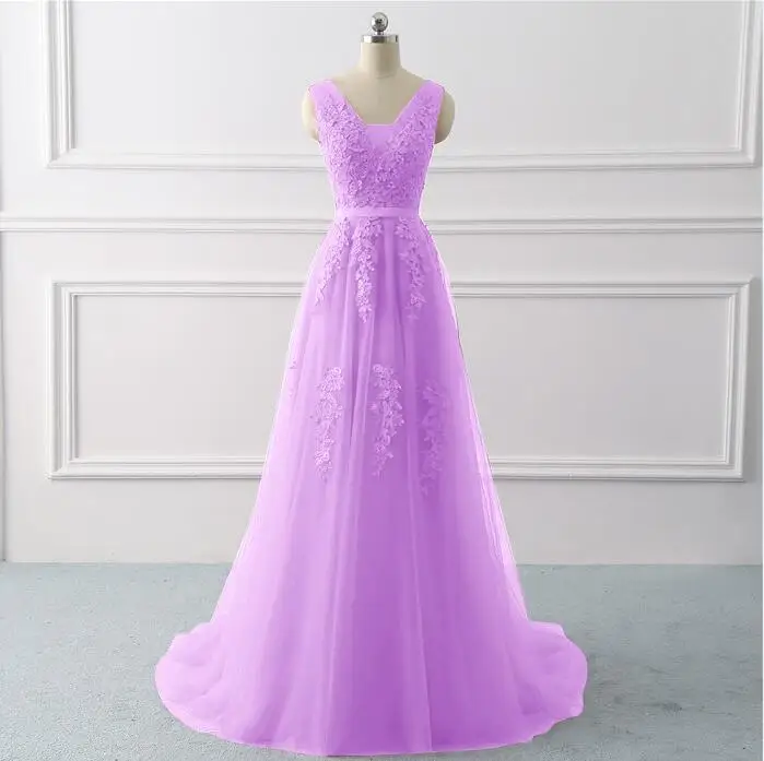 light purple Вечернее платье с v-образным вырезом и открытой спиной, длинное, коллекция года, ТРАПЕЦИЕВИДНОЕ, свадебное, вечернее платье с аппликацией, кружевное платье для выпускного, свадебное платье, Vestido De noiva - Цвет: light purple