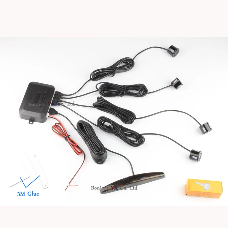 Koorinwoo Electromagnetic Car Parking Sensor 4 Reverse Backup Radar Sound Alert Indicator Probe System 12V Parktronic Black Red