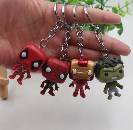 

POP 4pcs/set Marvel Iron Man Spiderman hulk Deadpool Pocket Key ring action Figure Collection Model Toys for children