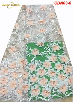 

Hot selling 3D applique African Beaded Laces Fabric Embroidered African French Lace Fabric For Party Dress CDN03