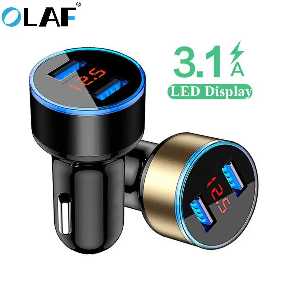 

Olaf 5V 3.1A Dual USB Car Charger With LED Display Universal Phone Car-Charger for Samsung S9 S8 iPhone X 7 8 Plus USB Adapter