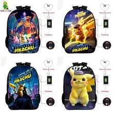 Pokemon Detective Pikachu USB Рюкзак 16 дюймов школьные рюкзаки для подростков мальчиков и девочек рюкзак Пикачу рюкзак для ноутбука