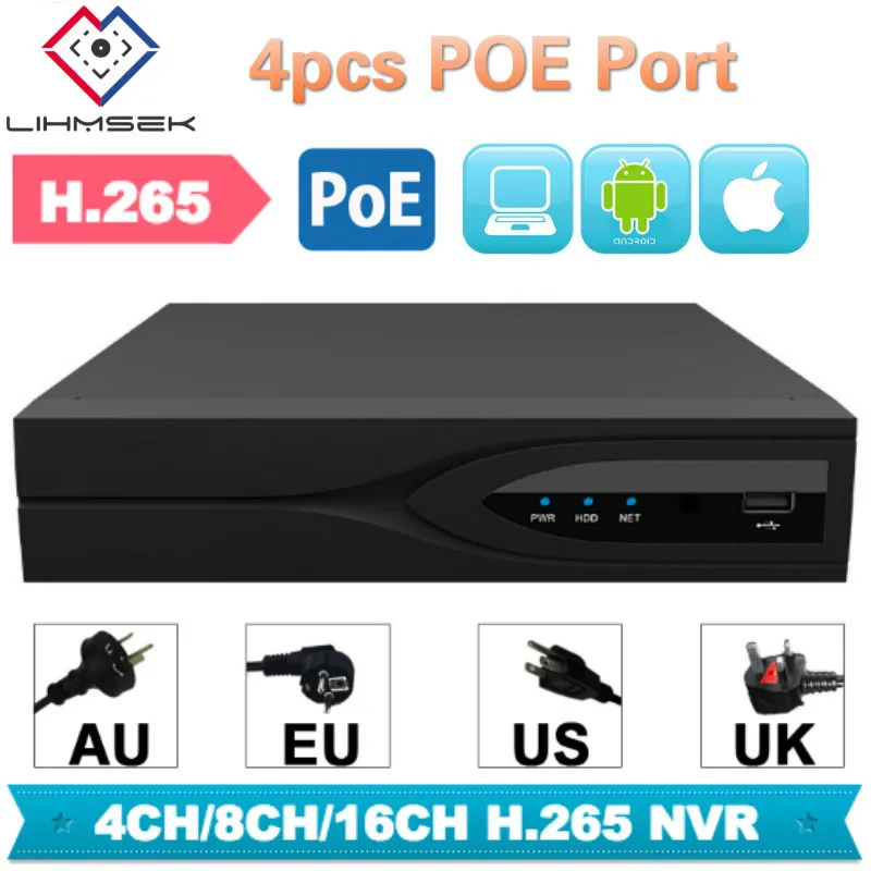 

Lihmsek H.265 Network Video Recorder 4 Channels 8CH 16 CH CCTV NVR Onvif with 4 port POE 1pc HDD Port work with H265 IP Camera