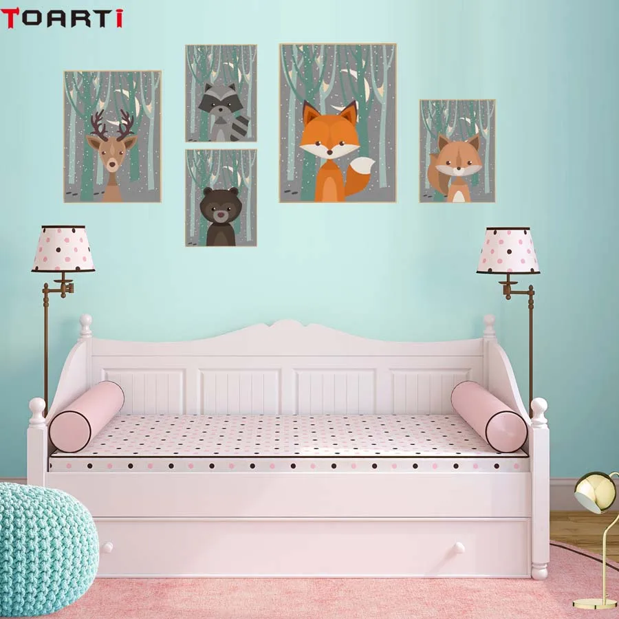 Forest Animals Deer Bear Posters Prints Cats Fox Canvas Painting Decoration For House For Kids Room Nordic Wall Art Pictures  (1)