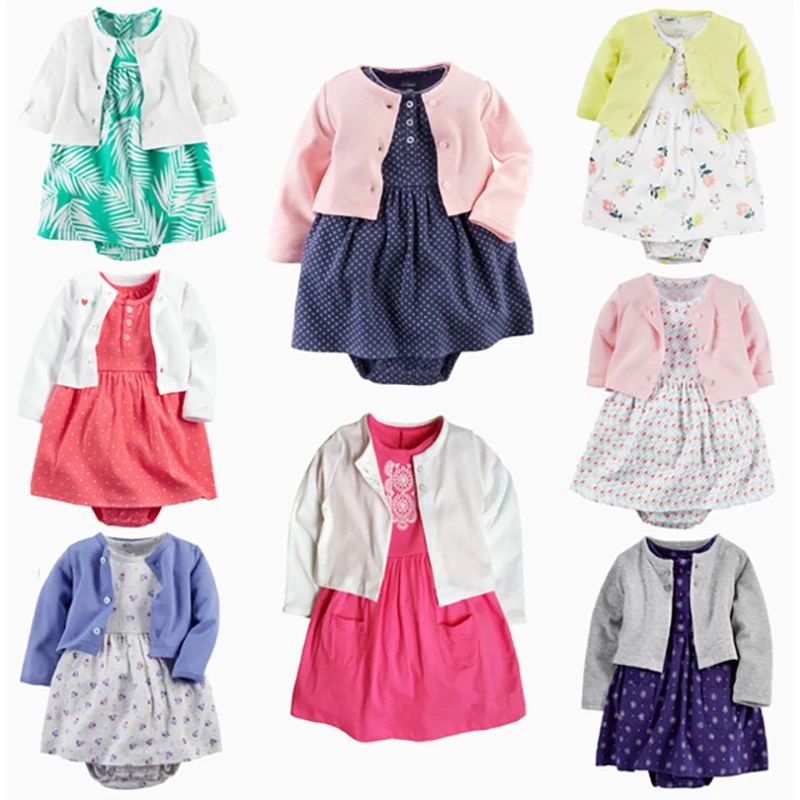 

Cute Baby 2-PCS Girl Set Kid Clothing Infant Newborn Set Baby Gril Outfit Autumn Pink Coat+Floral Onesies Cotton Princess Dress
