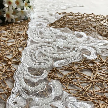 

2meters/lot beaded Embroidered Lace Trim Ribbon Fabric Handmade DIY Garment Wedding Dress Bride Hair Accessories Sewing Craft