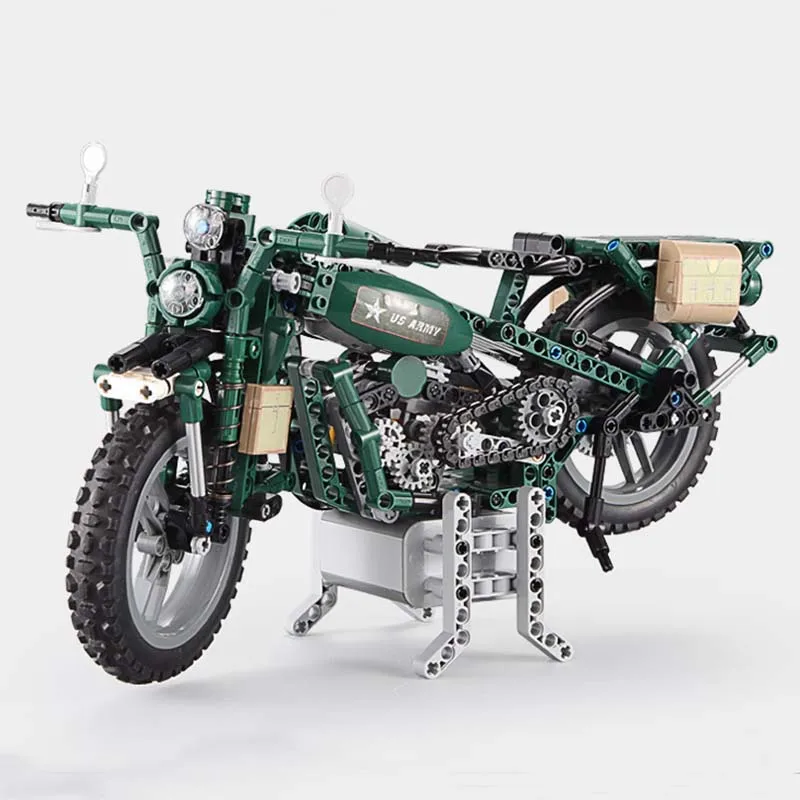 

550pcs Legoings Style Technic Military World War II WW2 Electric Motorcycle Remote Control Rc Building Blocks Toys