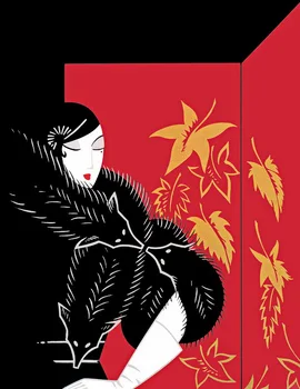 

Modern handmade painting woman and fox on oil canvas for living room decor and wallpaper