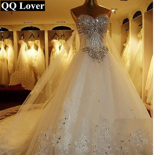 2019 New Luxury Train Wedding Dress Y Crystals Beaded Bridal 2019 New Luxury Train Wedding Dress Y Crystals Beaded Bridal Gown Custom Made Plus Size