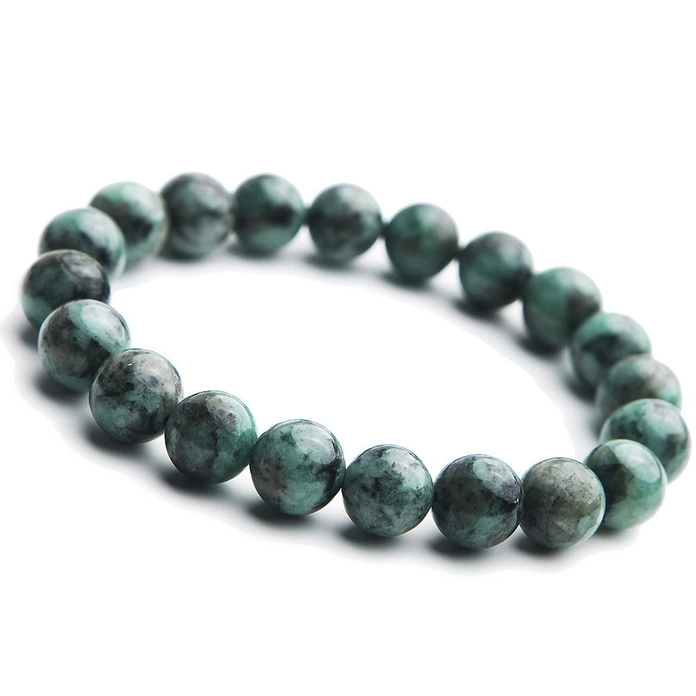 

Real Natural Green Emerald Crystal Round Beads Bracelet 10mm Gemstone Lucky Women Stone Rarest Emerald Jewelry AAAAA