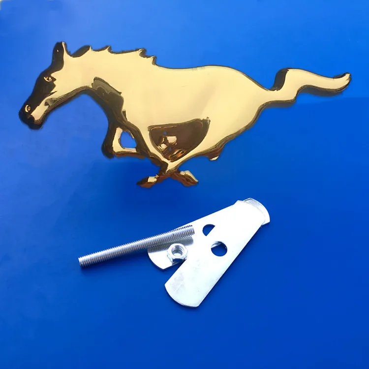 3D 15,5 см логотип бегущая лошадь Металлическая Автомобильная наклейка крыло эмблема значок хромированная наклейка для автомобиля Стайлинг для Ford MUSTRNG Ferrari окна автомобиля - Название цвета: grill-gold