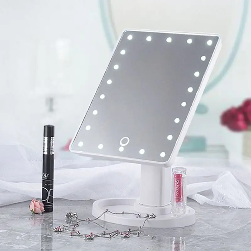 Espejo de maquillaje de pantalla táctil LED con luz LED de tocador con 16/22 luces LED belleza de salud ajustable 360 espejo de decoración giratoria Espejo de maquillaje de pantalla táctil LED con luz LED de tocador con 16/22 luces LED belleza de salud ajustable 360 espejo de decoración giratoria