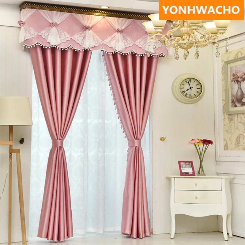 Custom curtains Korean Princess bedroom Lace Full Blackout solid Pink