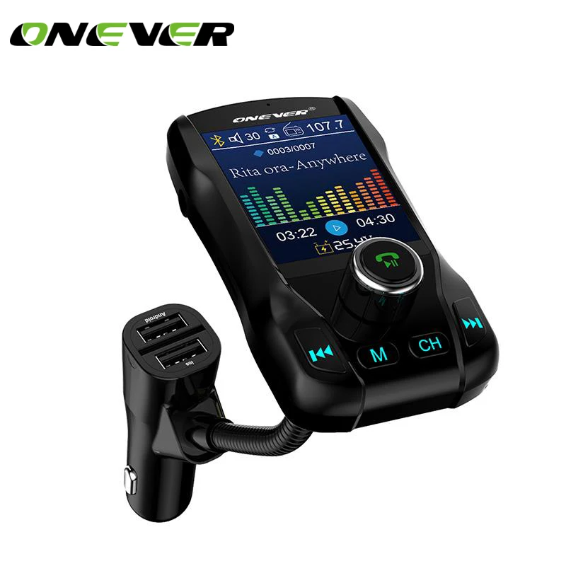 

Onever 1.8Inch Large TFT Color Screen FM Transmitter Wireless Bluetooth Handsfree Car Kit MP3 Audio with 5V 2.1A Dual USB Charge