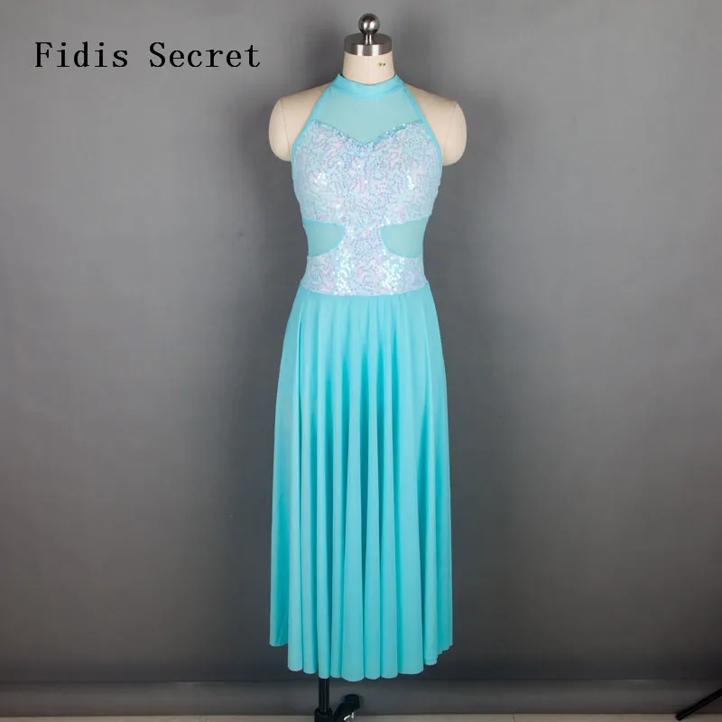 Buy New Blue Stretch Sequin Lace Mesh Halter neck