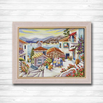

Beach house scenery house paintings dmc 14CT 11CT counted cross stitch Needlework Set Embroidery kits chinese cross stitch
