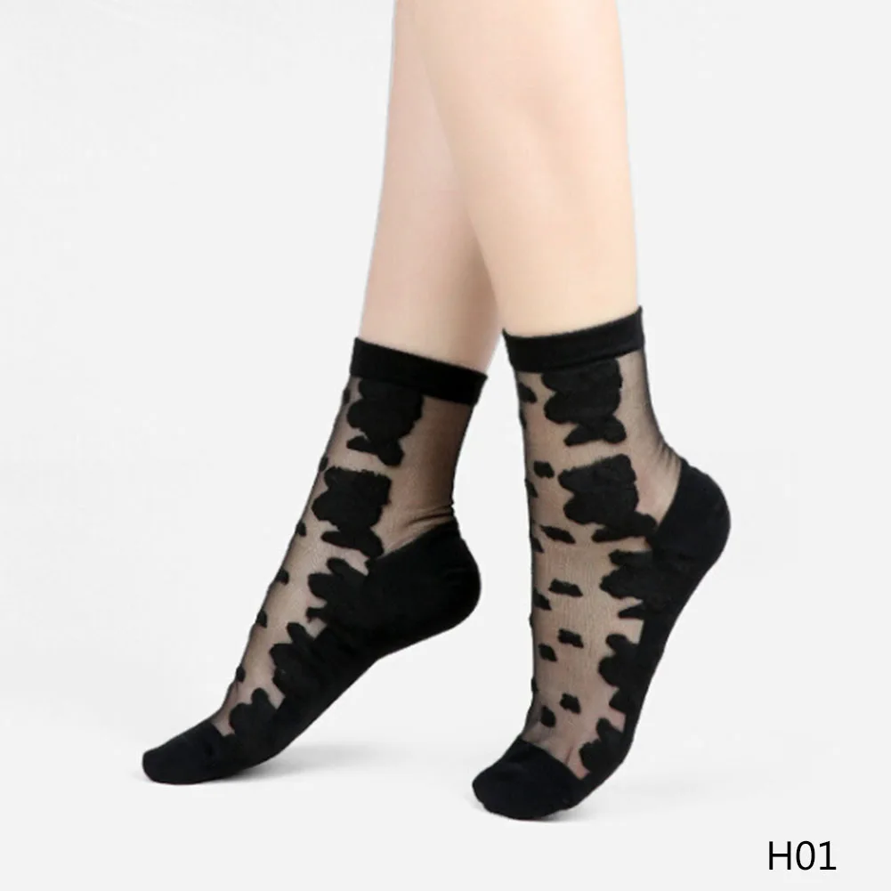1 пара, модные женские кружевные высокие носки в сеточку с рыбками, хрустальные шелковые короткие тонкие прозрачные носки в сеточку с розами - Цвет: 1