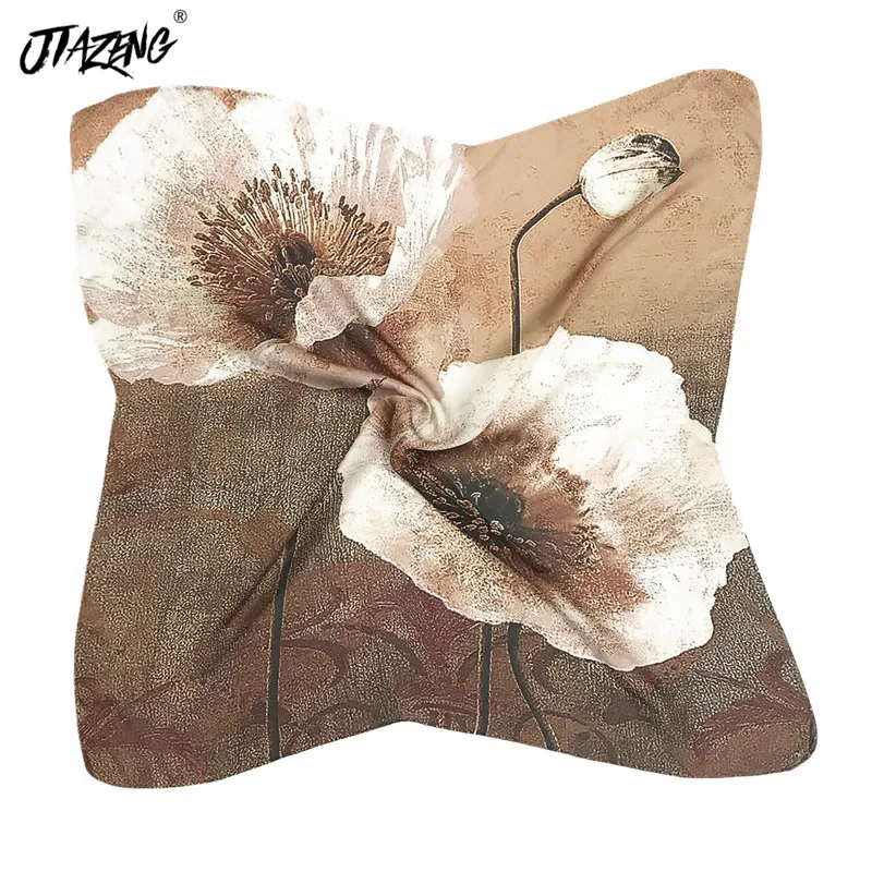 

2019 Hot Sale Two Flowers Luxury Silk Scarf High Quality Head Scarf New Print Women Scarf Fashion Accessories 70*70 Soft Shawl